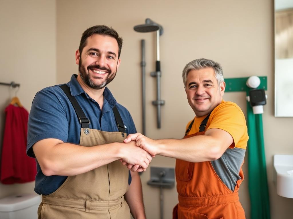 Happy customer with plumber
